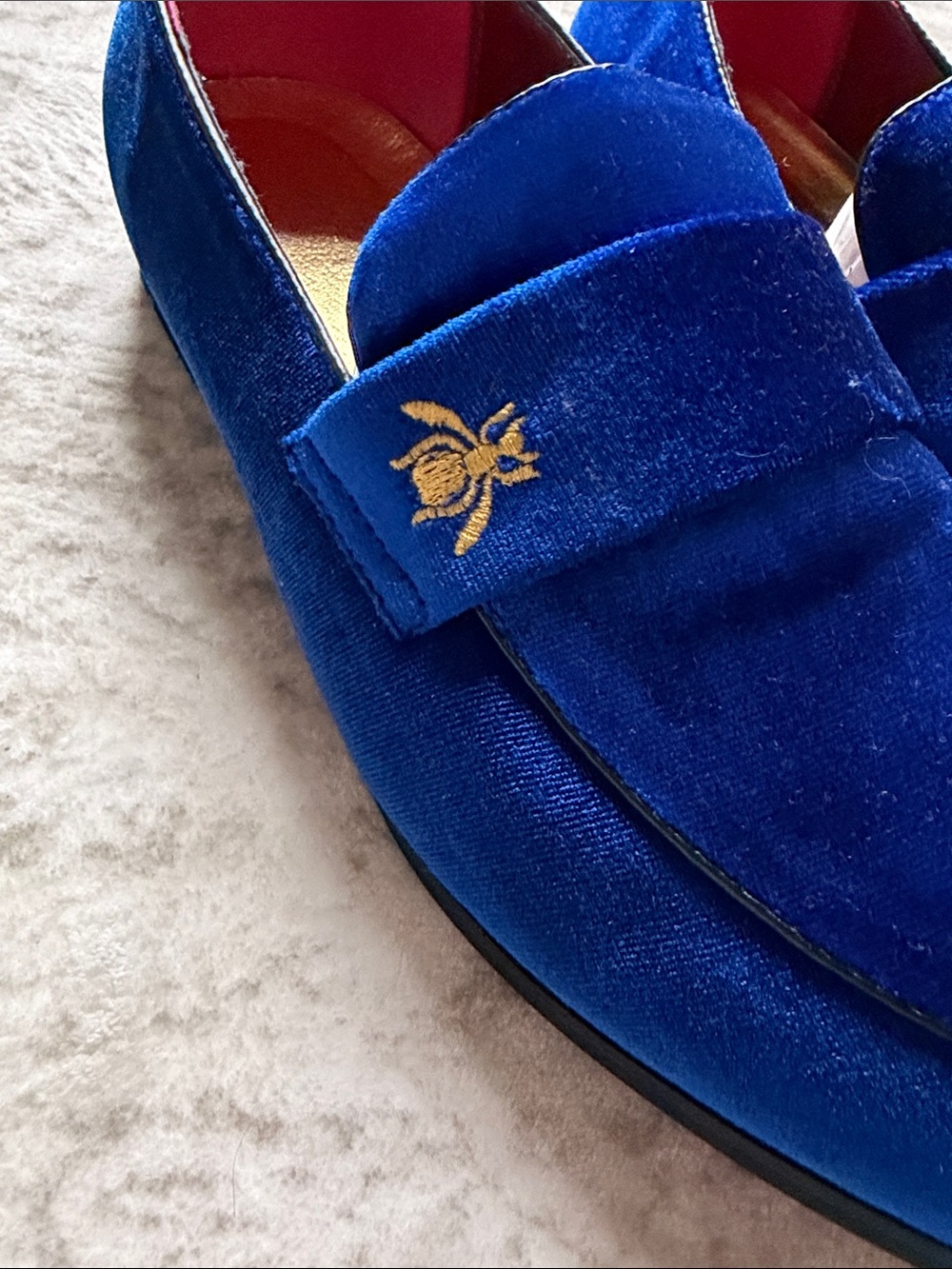 Royal Blue Velvet Loafers with Gold Embroidery wasp size 43 9.5/10 - Picture 8 of 9